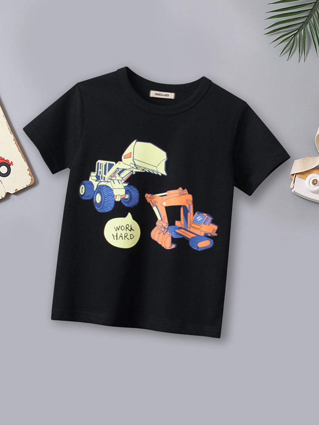 

INCLUD Boys Graphic Printed Cotton T-shirt, Black