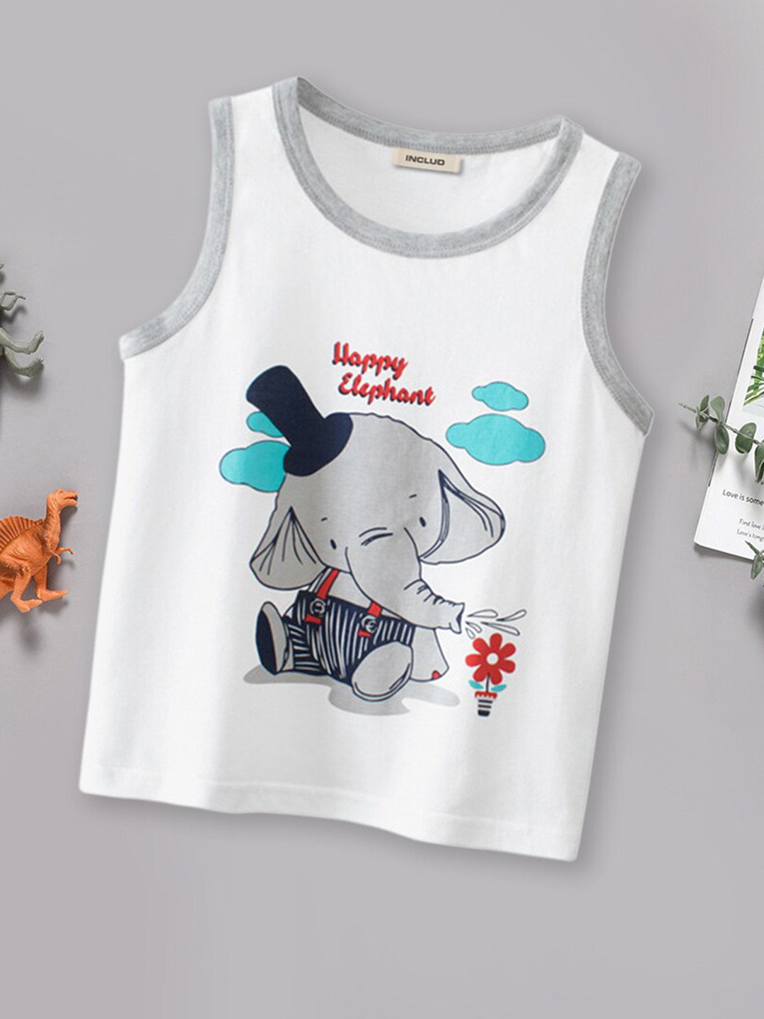 

INCLUD Boys Graphic Printed Sleeveless Cotton T-shirt, White