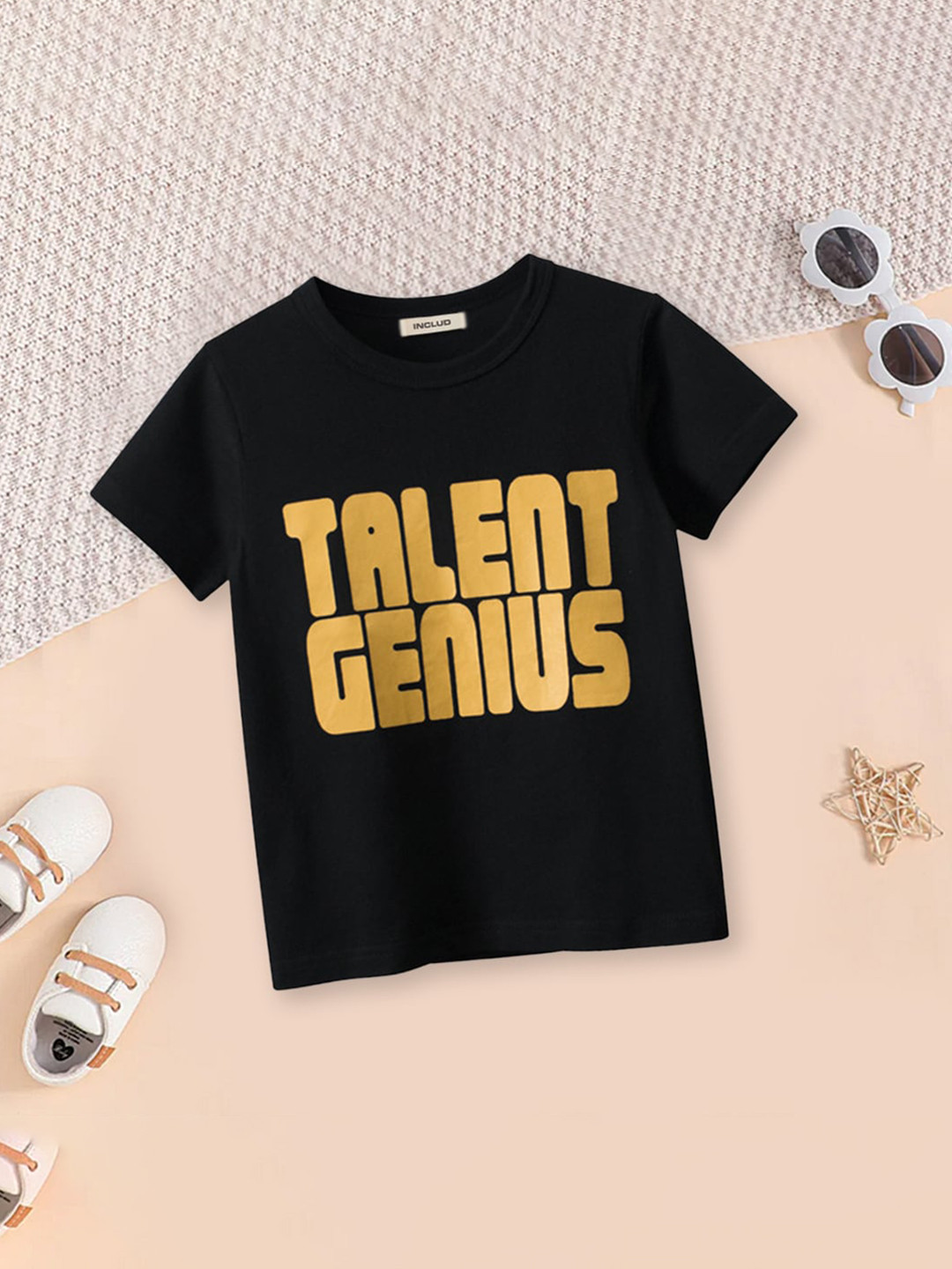 

INCLUD Boys Typography Printed Cotton T-shirt, Black