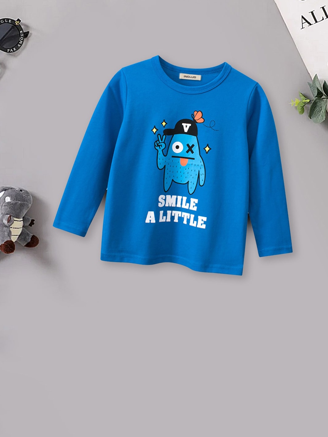 

INCLUD Boys Graphic Printed Long Sleeves Cotton T-shirt, Blue