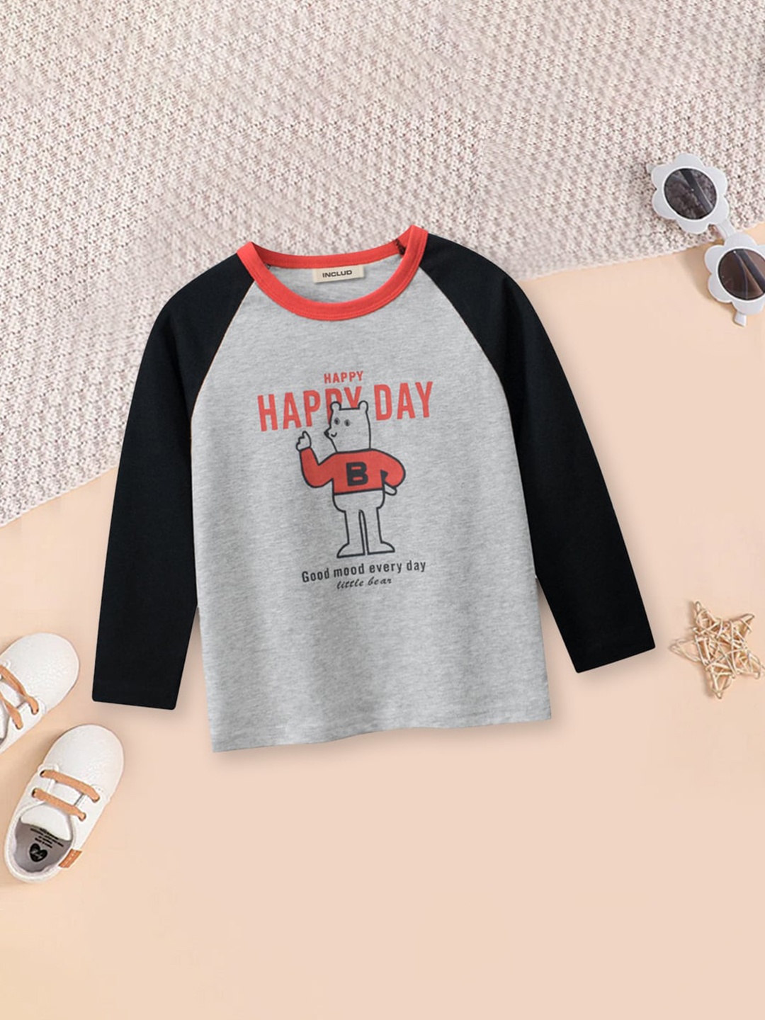

INCLUD Boys Graphic Printed Long Sleeves Cotton T-shirt, Grey