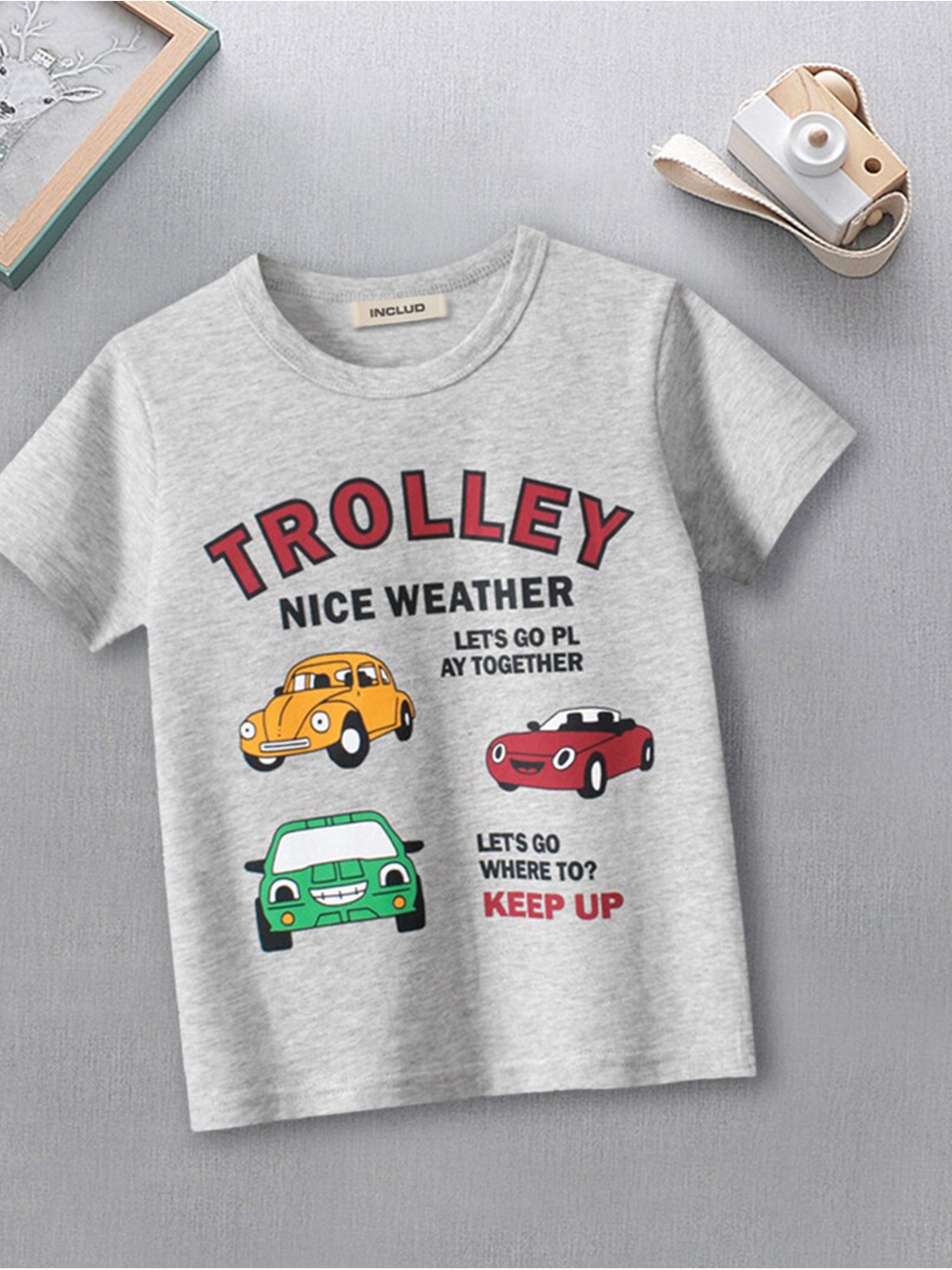 

INCLUD Boys Graphic Printed Cotton T-shirt, Grey