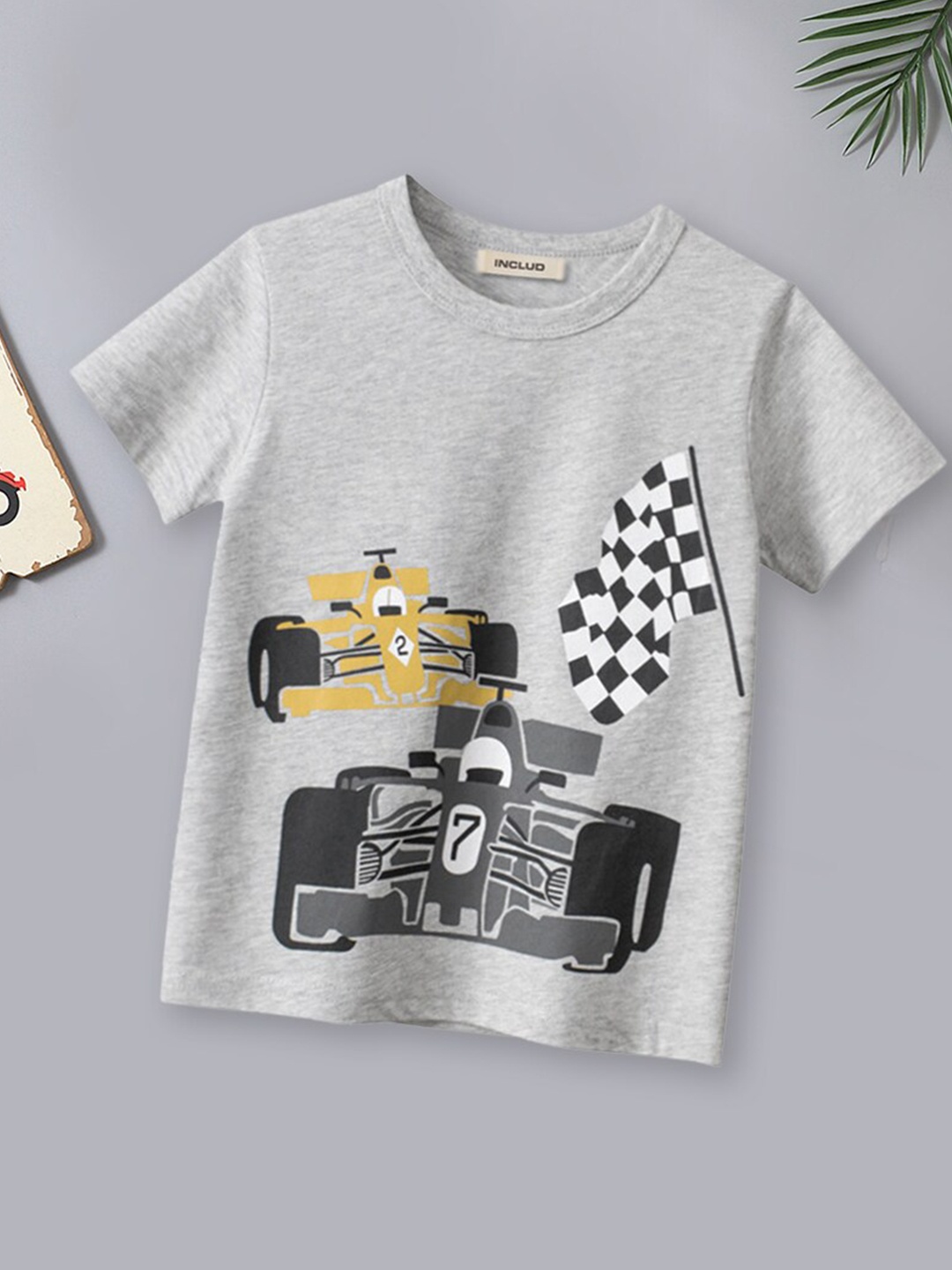 

INCLUD Boys Graphic Printed Cotton T-shirt, Grey