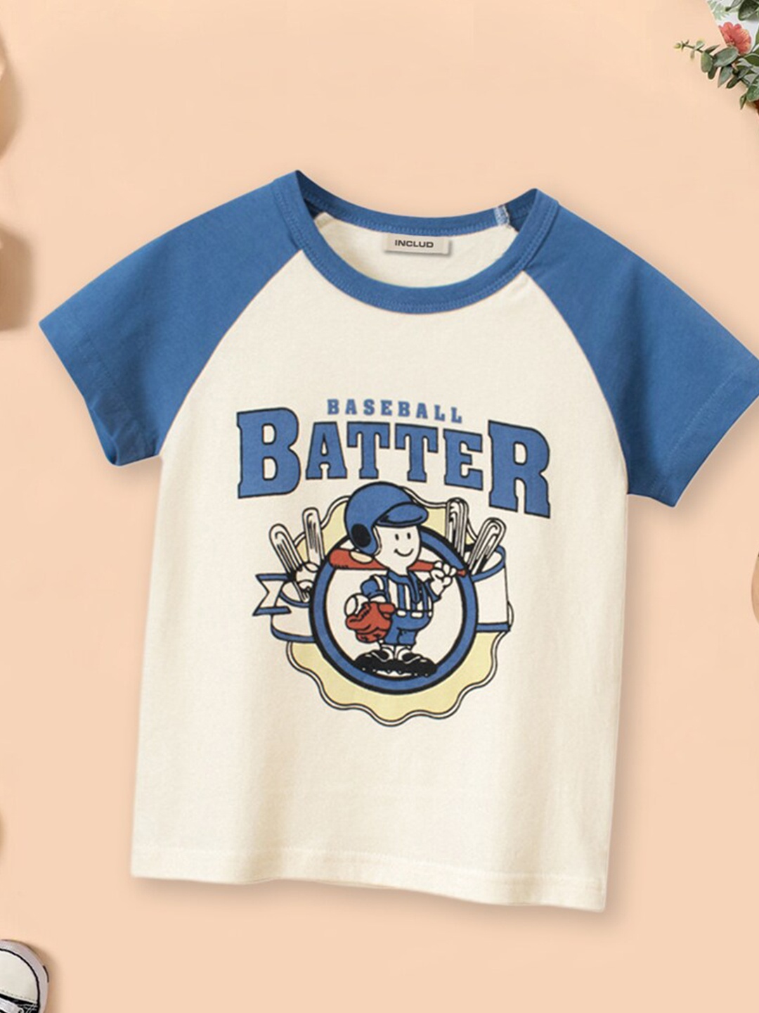 

INCLUD Boys Graphic Printed Raglan Sleeves Cotton T-shirt, Blue