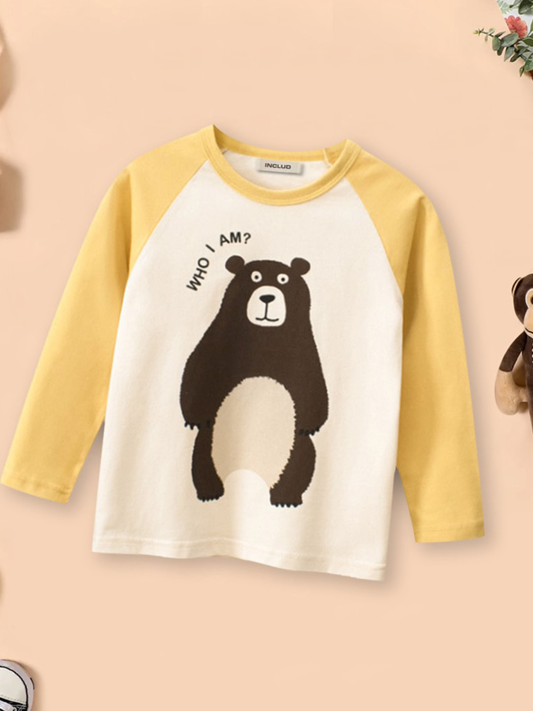 

INCLUD Boys Graphic Printed Raglan Sleeves Cotton T-shirt, Yellow