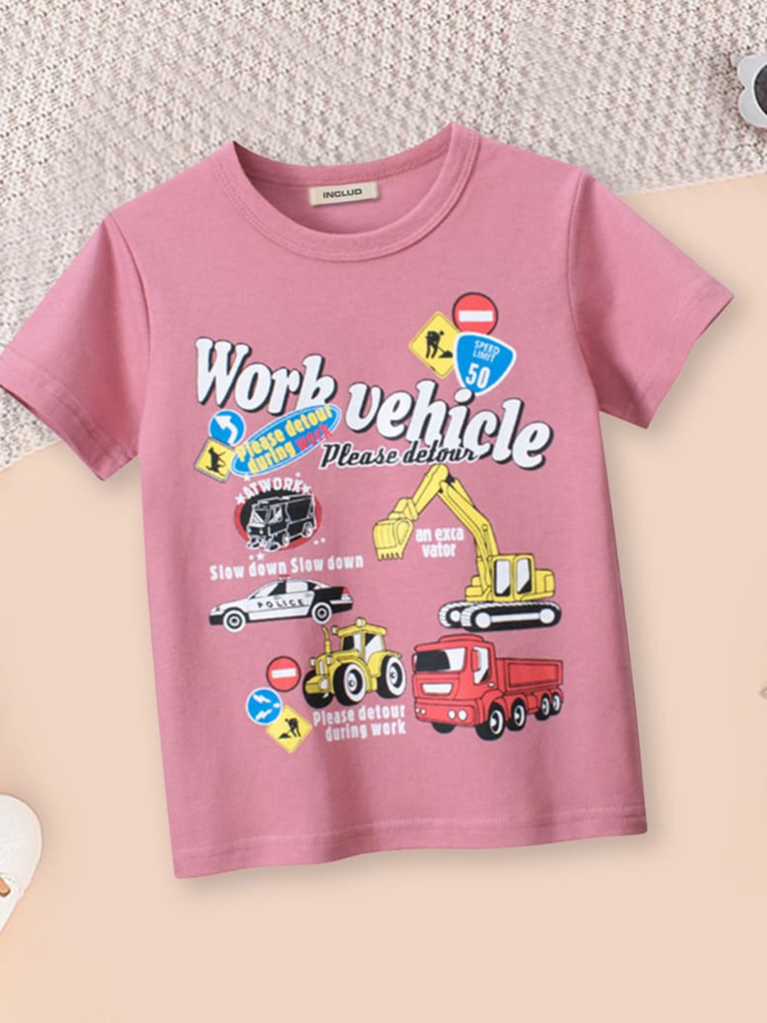 

INCLUD Boys Graphic Printed Round Neck Cotton T-shirt, Pink