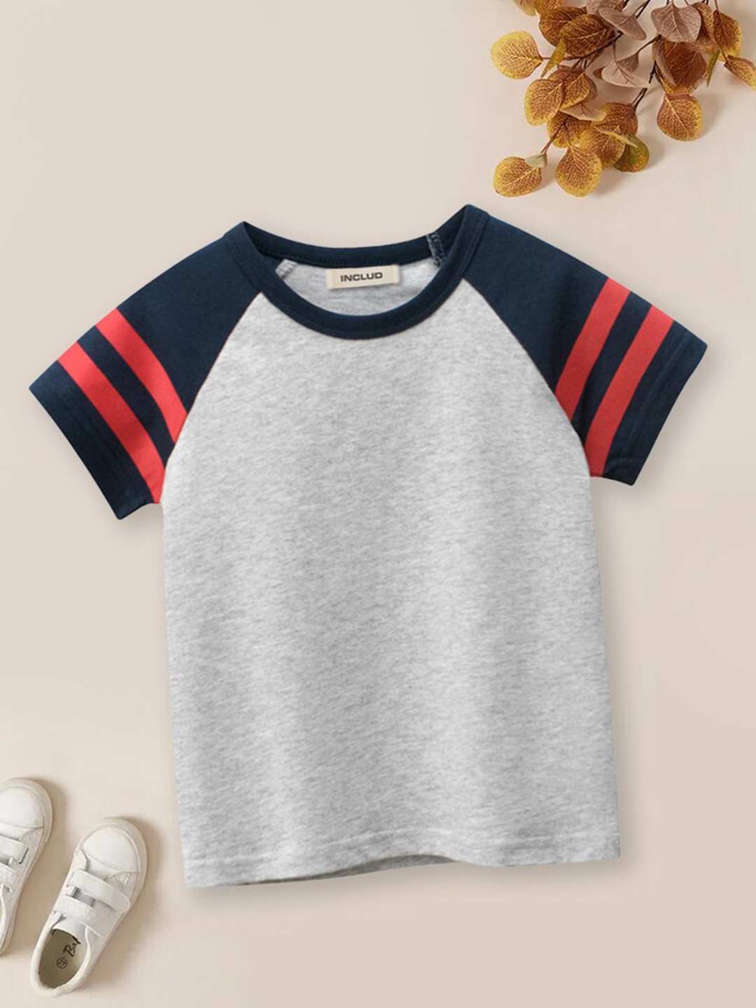 

INCLUD Boys Raglan Sleeves Cotton T-shirt, Grey