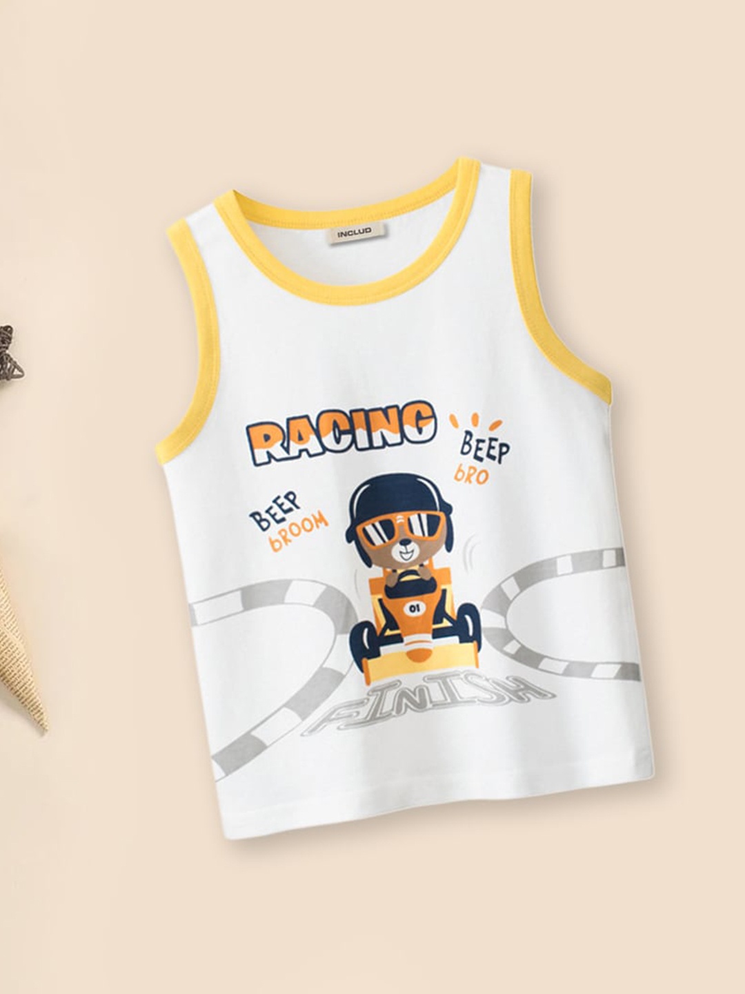 

INCLUD Boys Graphic Printed Sleeveless Cotton T-shirt, White