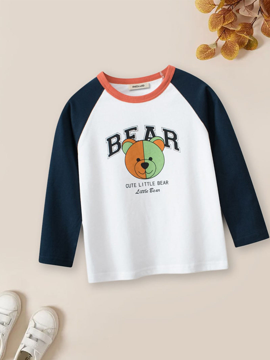 

INCLUD Boys Graphic Printed Raglan Sleeves Cotton T-shirt, White