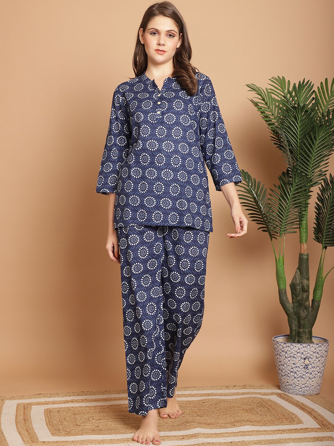 

Indreams Floral Printed Pure Cotton Night suit, Blue