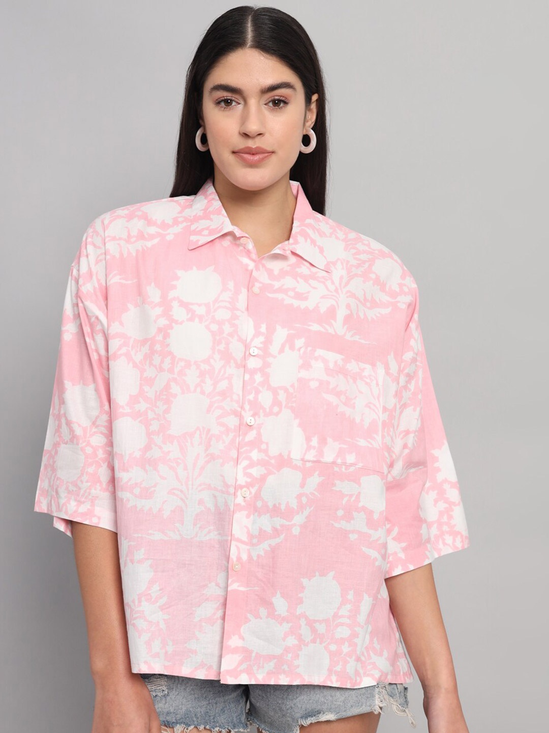 

HANDICRAFT PALACE Comfort Opaque Checked Cotton Oversized Casual Shirt, Pink