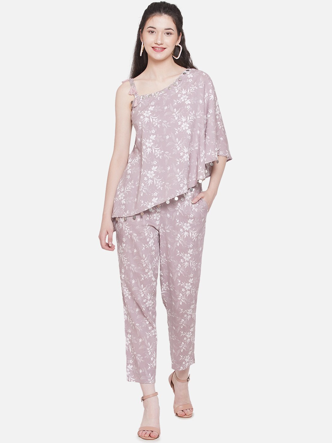 

KALINI Floral Printed One Shoulder Tunic With Trouser, Lavender