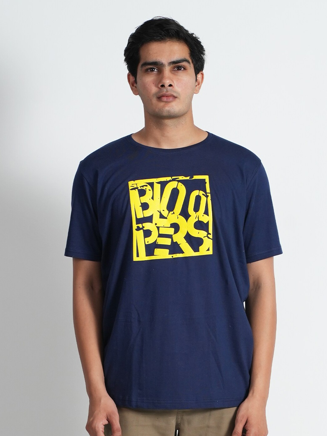 Bloopers Store Typography Printed Cotton Regular Fit T-Shirt, Navy blue