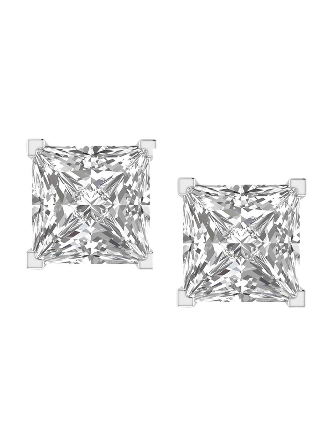 

ORIONZ 925 Sterling Silver-Plated Stone-Studded Square Shaped Studs Earrings, White