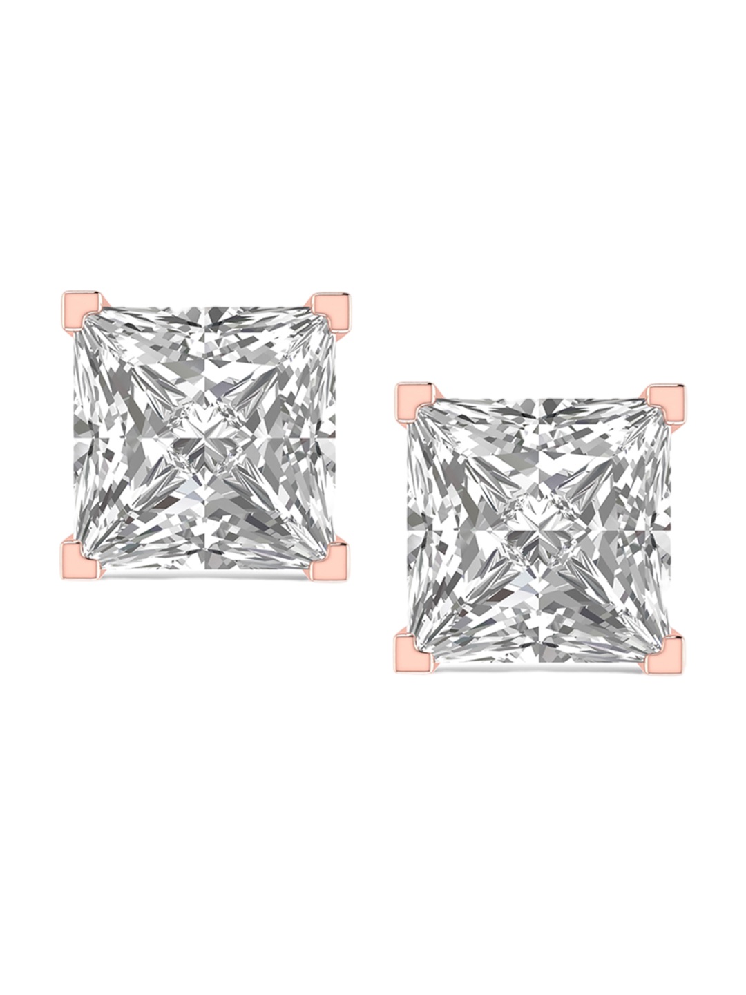 

ORIONZ 925 Sterling Silver Rose Gold-Plated Stone-Studded Square Shaped Studs Earrings