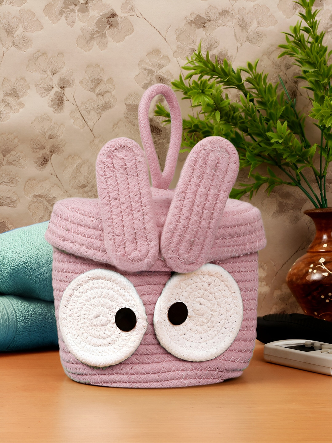 

FABINALIV Pink & White Cartoon Design Cotton Multi-Purpose Organiser with Lid