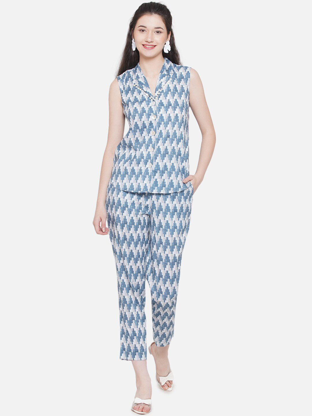 

KALINI Printed Sleeveless Top With Trousers, Blue