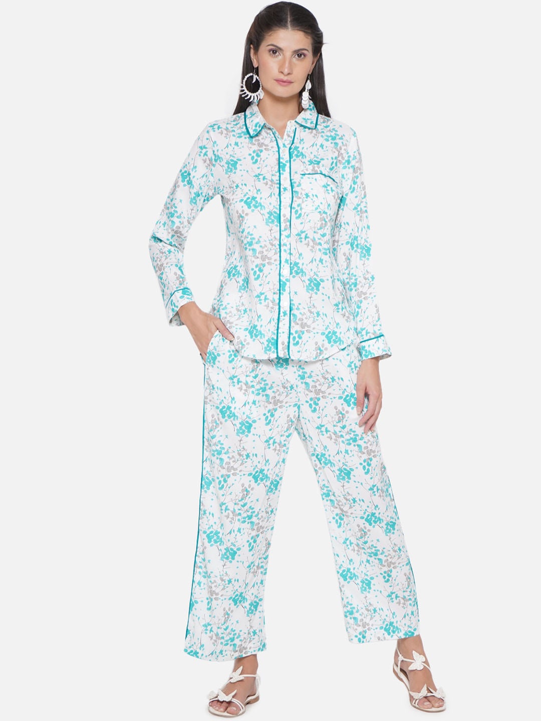 

KALINI Floral Printed Shirt With Trousers, Teal