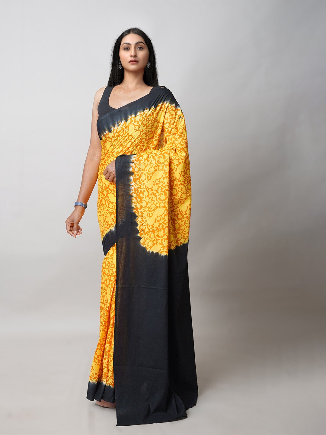 

Unnati Silks Ethnic Motifs Pure Cotton Handloom Saree, Yellow