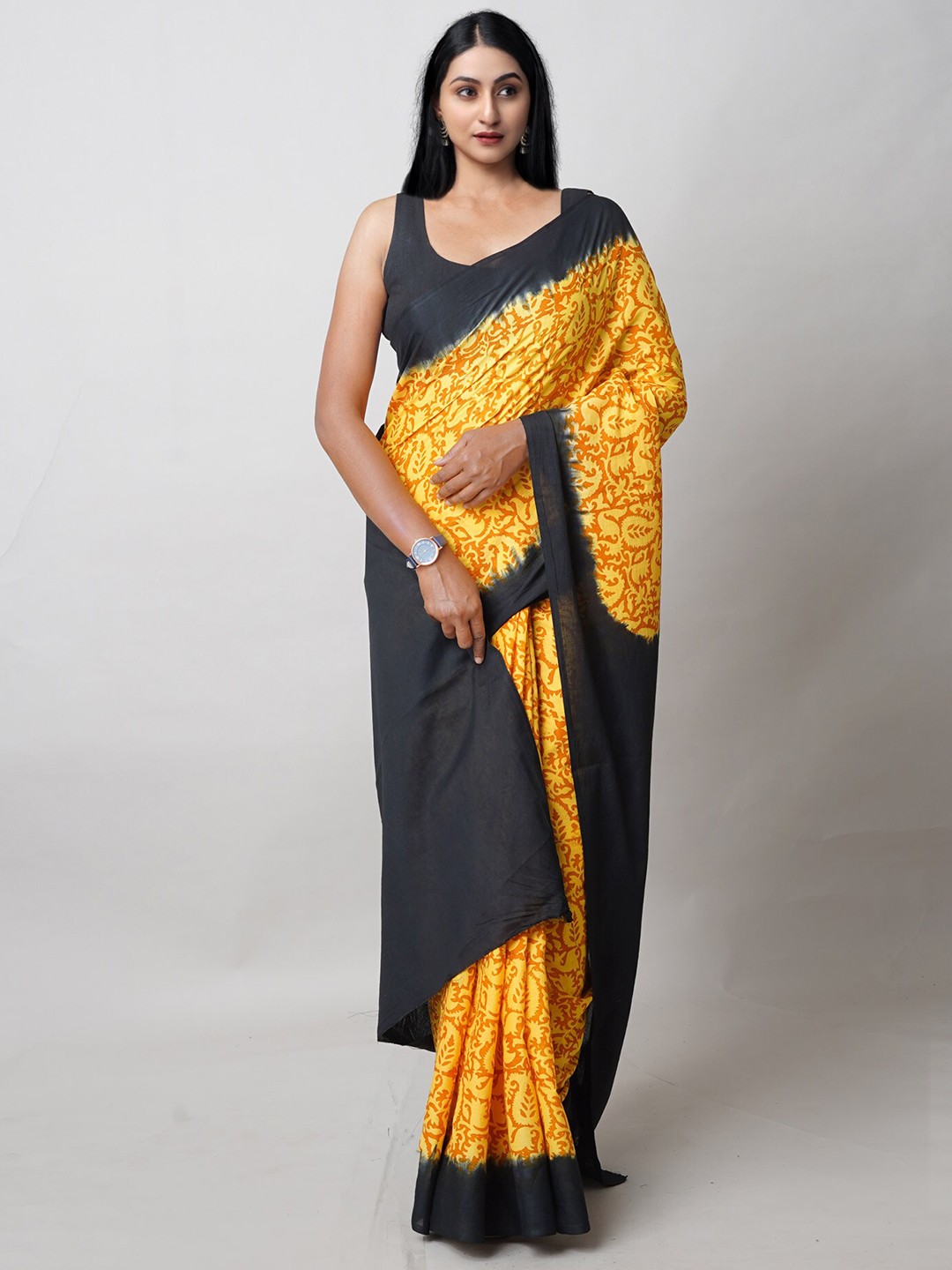 

Unnati Silks Ethnic Motifs Pure Cotton Handloom Saree, Yellow