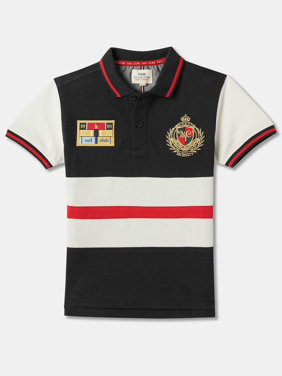 

R&B Boys Polo Collar Applique Cotton T-shirt, Blue