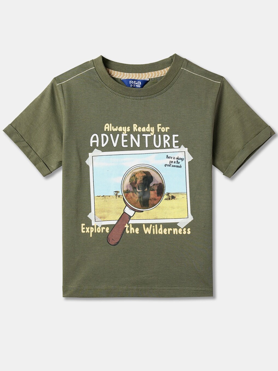 

R&B Boys Graphic Printed Relaxed Fit Cotton T-shirt, Olive