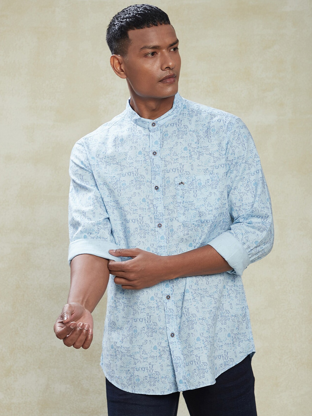 

Turtle Relaxed Slim Fit Micro Printed Pure Cotton Casual Shirt, Blue