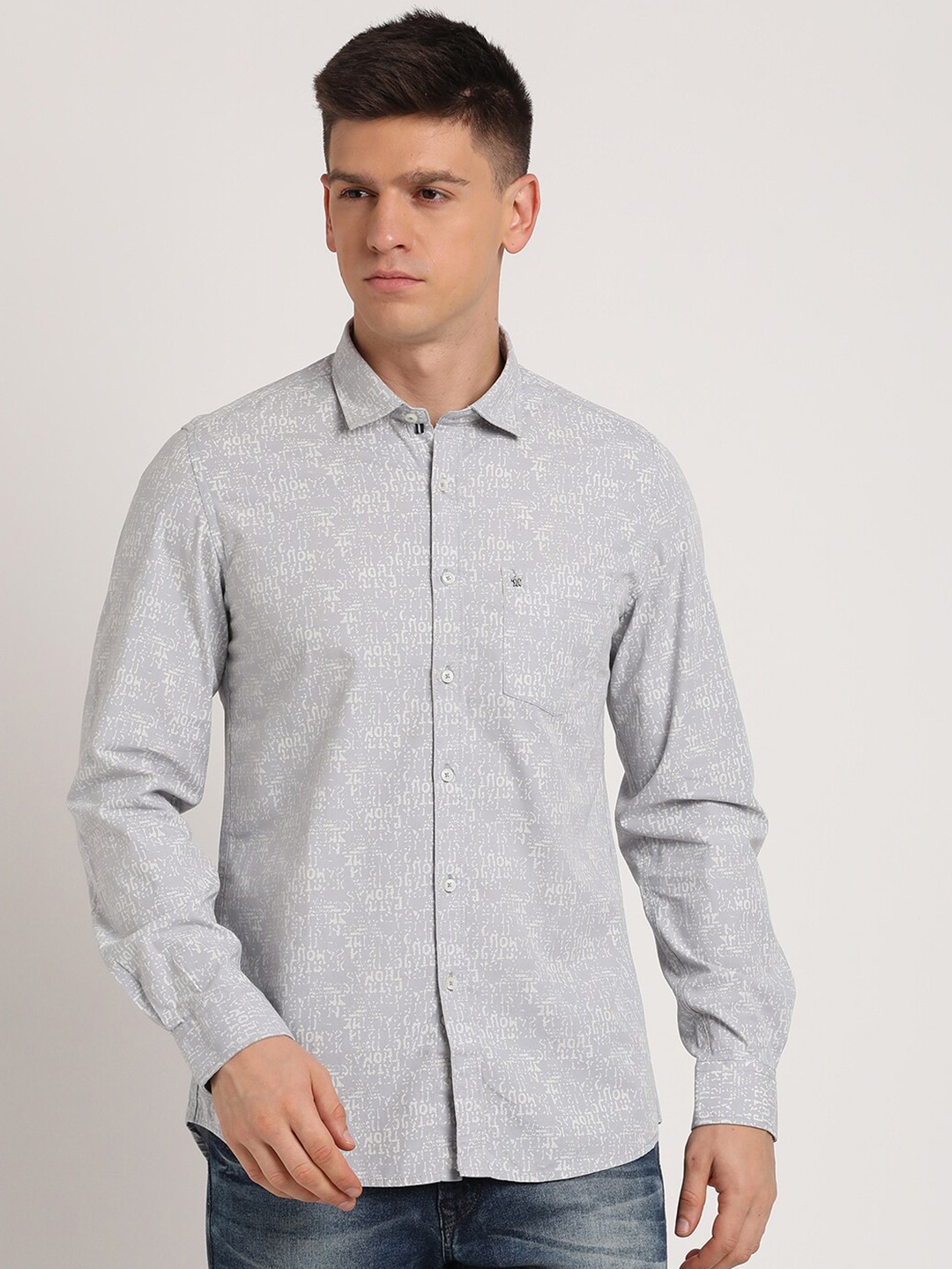 

Turtle Relaxed Slim Fit Abstract Printed Spread Collar Pure Cotton Casual Shirt, Grey