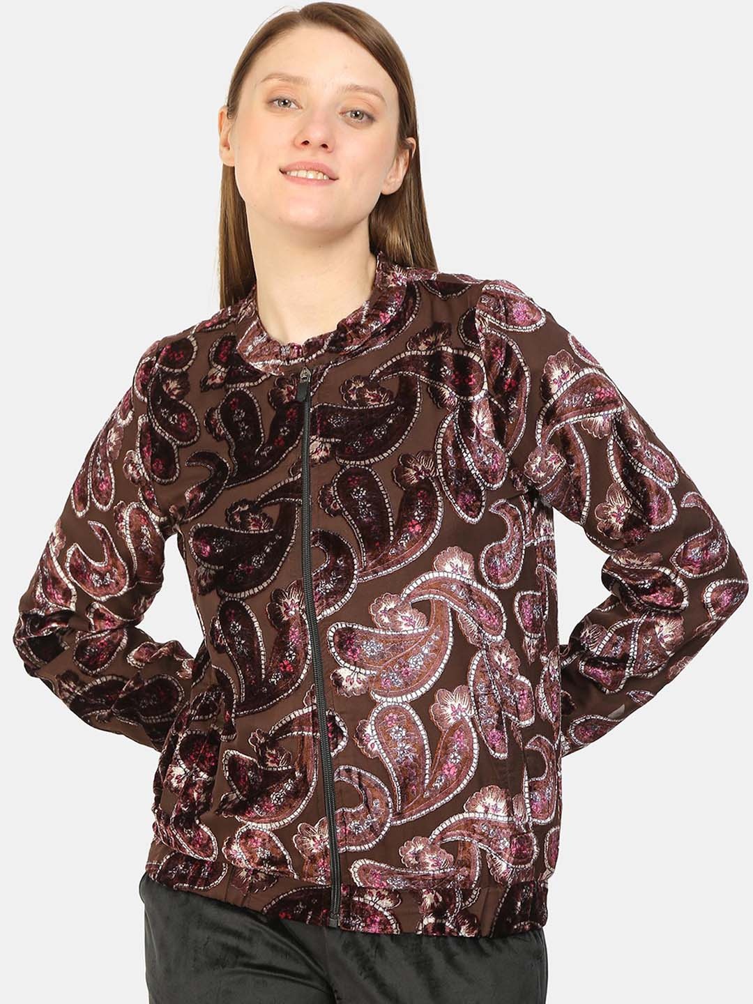 

KALINI Paisley Printed Brasso Jaquard Bomber Jacket, Brown