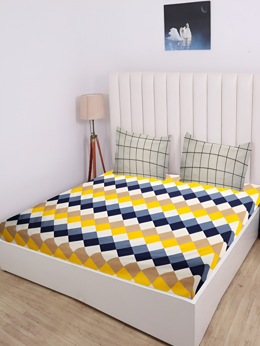 

RD TREND Multicoloured Geometric 210 TC King Bedsheet with 2 Pillow Covers, Multi