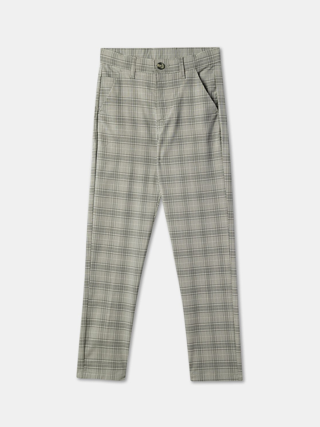 

R&B Boys Straight Fit Mid-Rise Checked Cotton Trouser, Grey