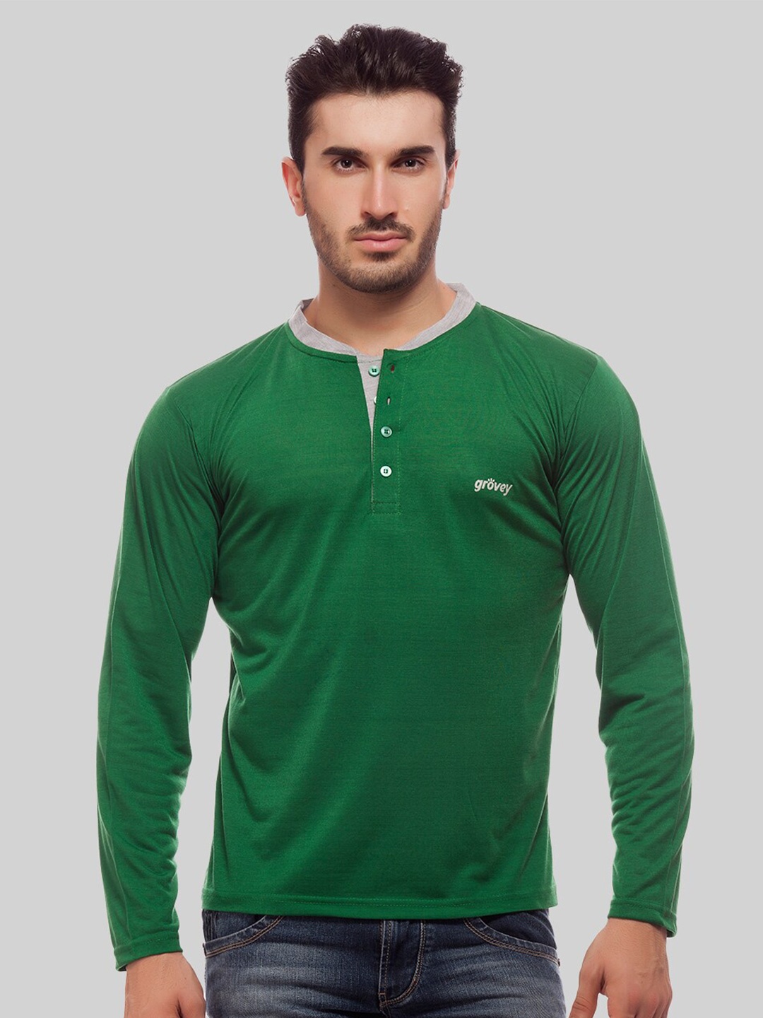 

Greylongg Henley Neck T-Shirt, Green