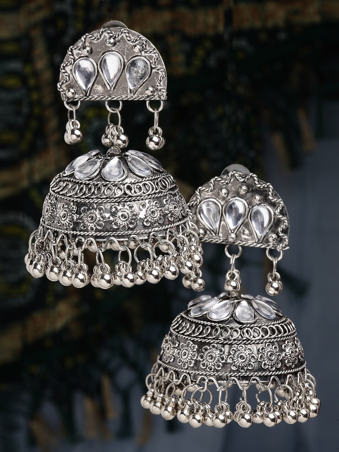 

CHUI MUI Silver-Plated Dome Shaped Jhumkas Earrings