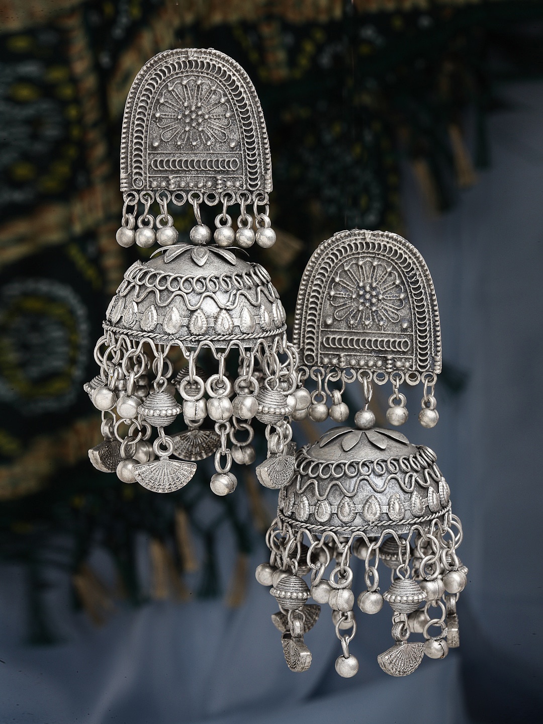 

CHUI MUI Brass Dome Shaped Oxidised Jhumkas, Silver