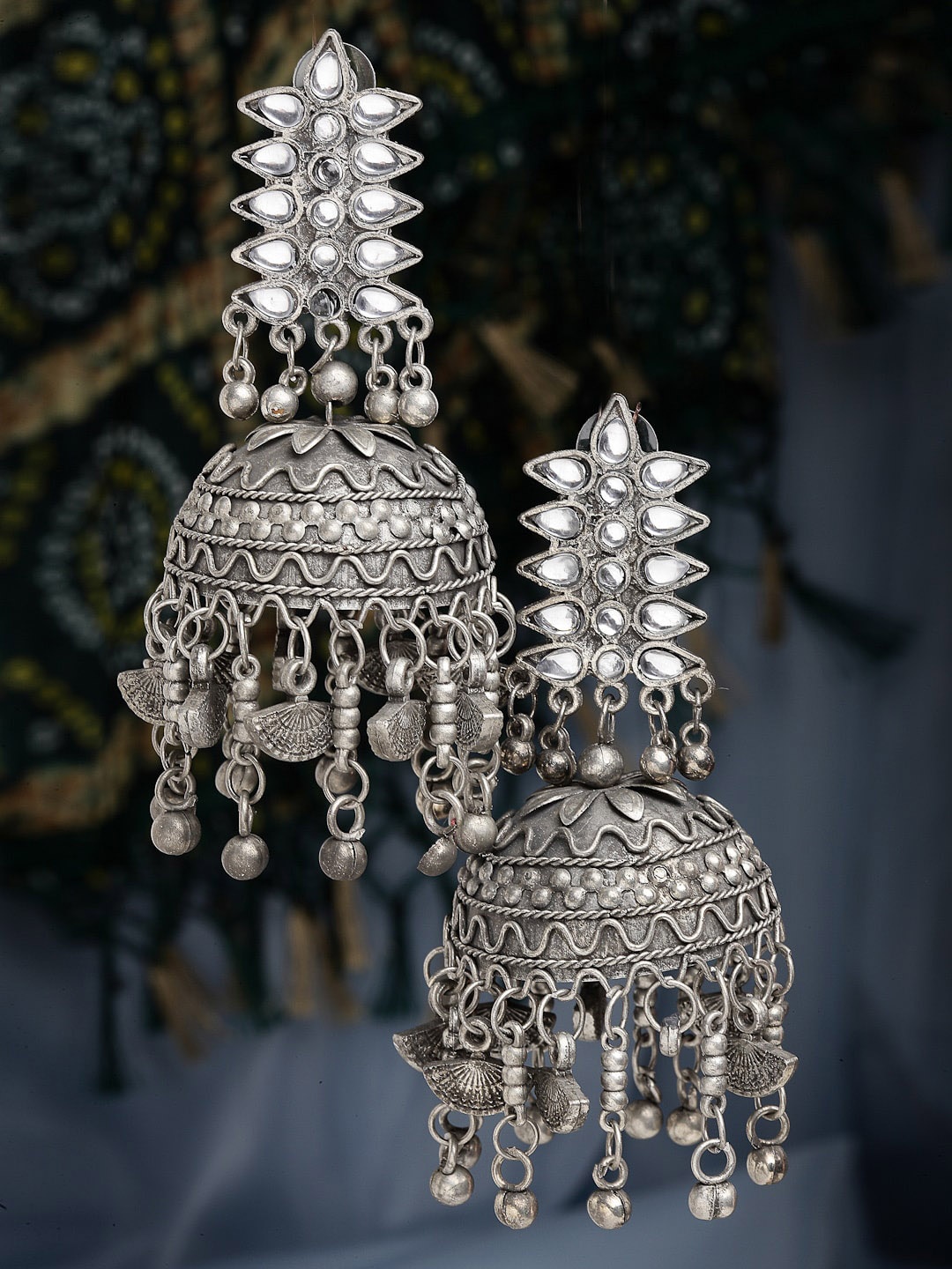 

CHUI MUI Silver-Plated Dome Shaped Jhumkas Earrings