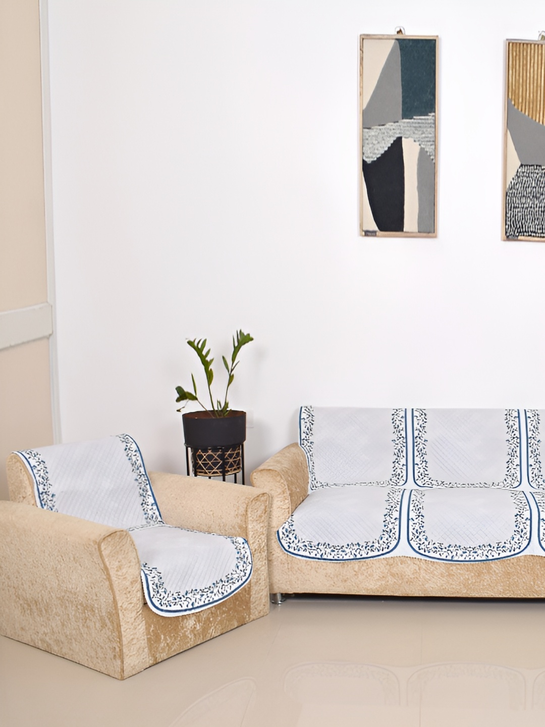 

BELLA TRUE Blue & White 6 Pieces 5 Seater Sofa Cover