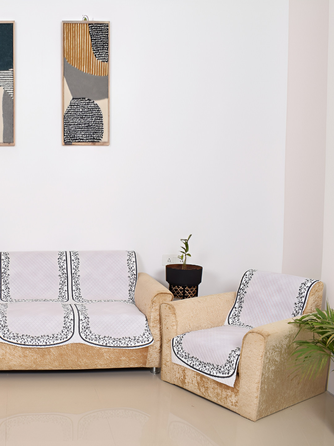 

BELLA TRUE Black & White 6 Pieces 5 Seater Sofa Cover