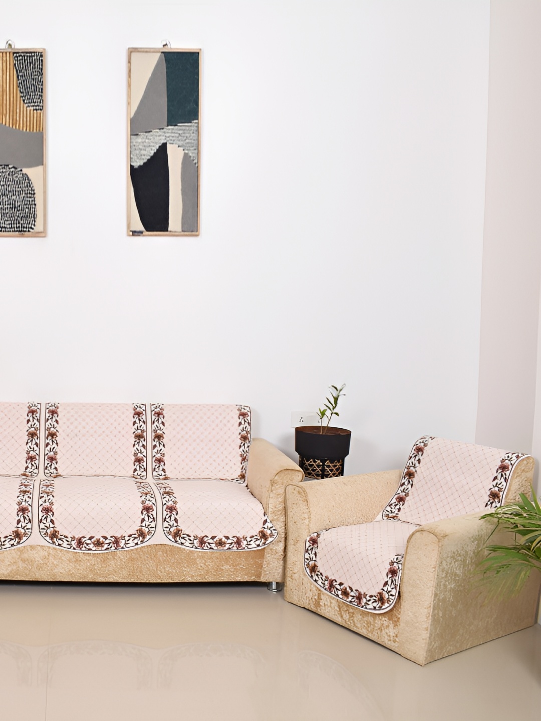 

BELLA TRUE Brown & White 6 Pieces 5 Seater Sofa Cover