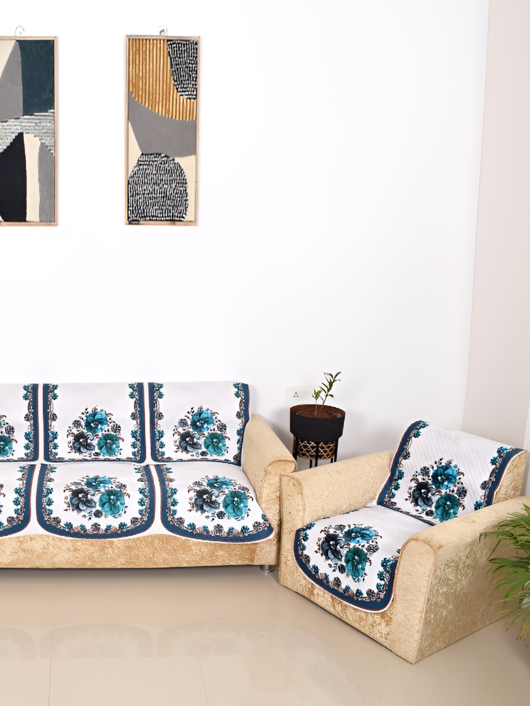 

BELLA TRUE White & Blue 6 Pieces 5 Seater Sofa Cover
