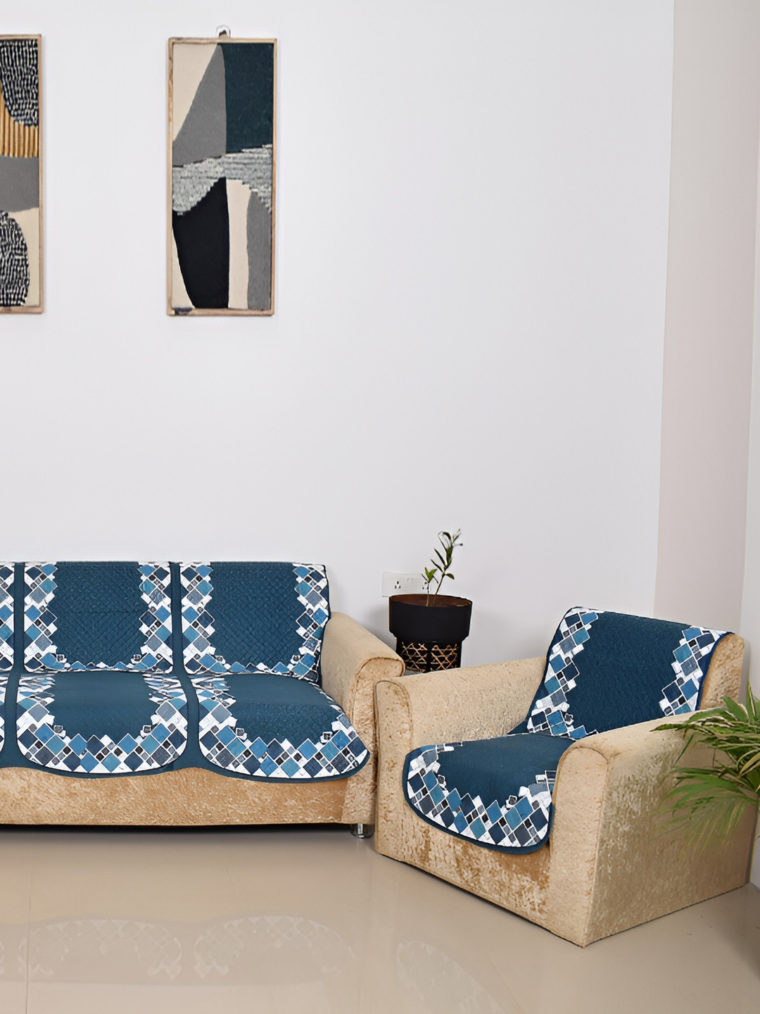 

BELLA TRUE Blue & White 6 Pieces 5 Seater Sofa Cover
