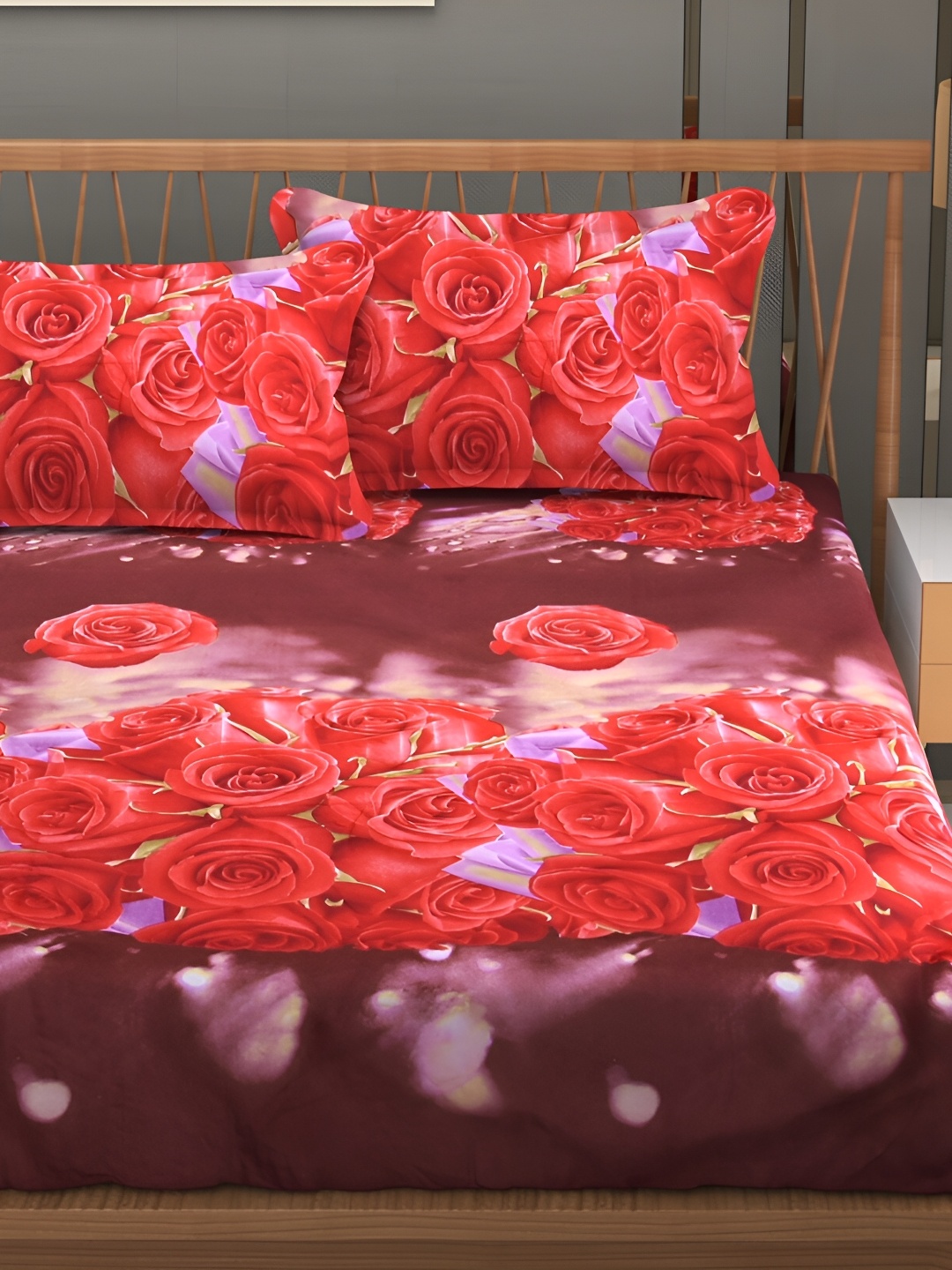 

Aura Red & Purple Floral Printed Microfiber 180 TC Queen Bedsheet with 2 Pillow Covers