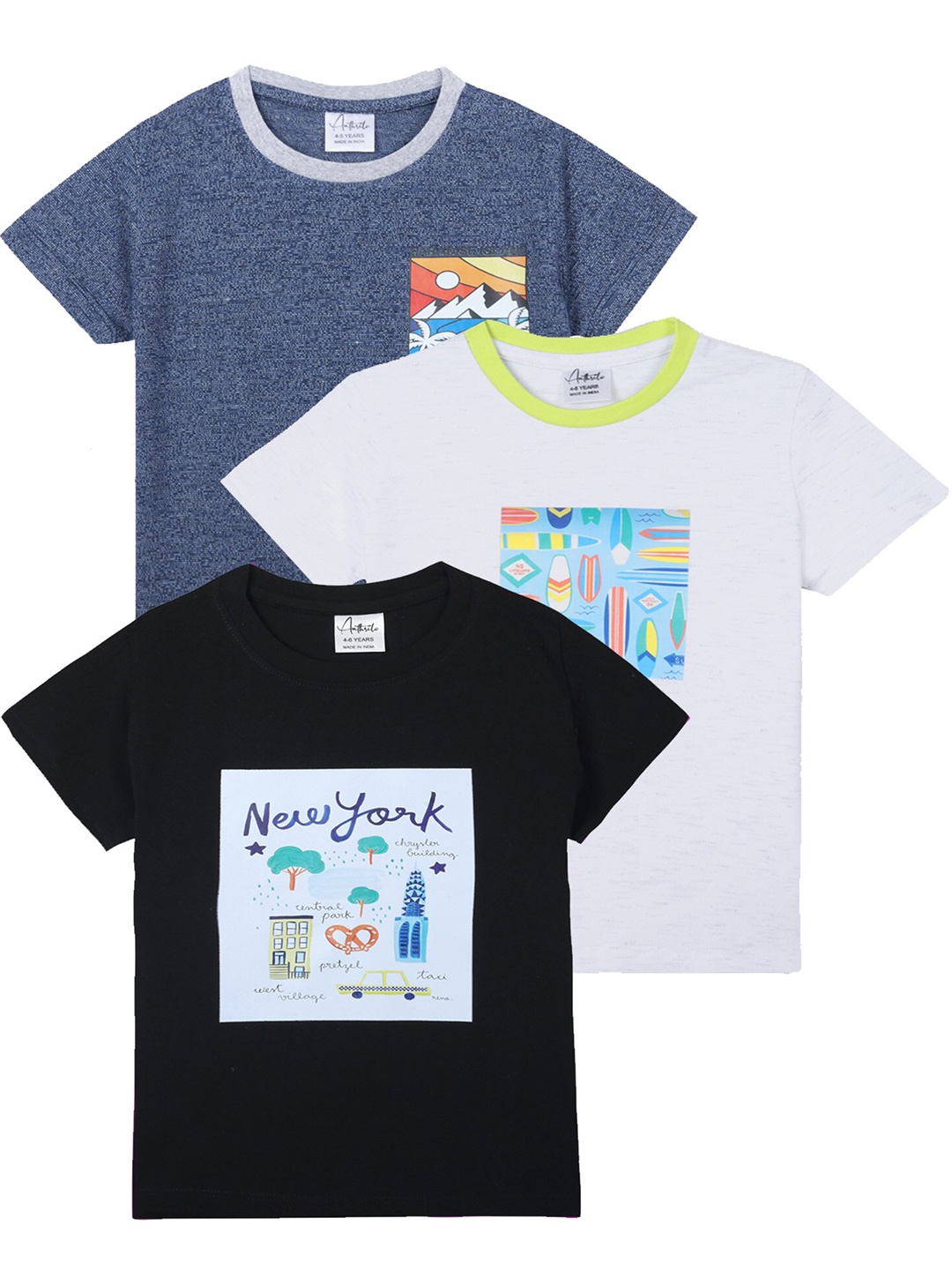 

Anthrilo Boys Pack Of 3 Graphic Printed Cotton T-shirt, Grey