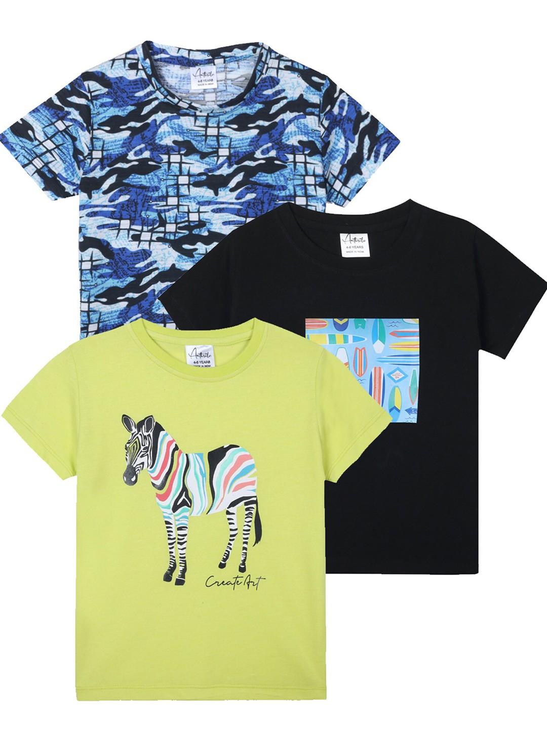 

Anthrilo Boys Pack Of 3 Graphic Printed Cotton T-shirt, Blue