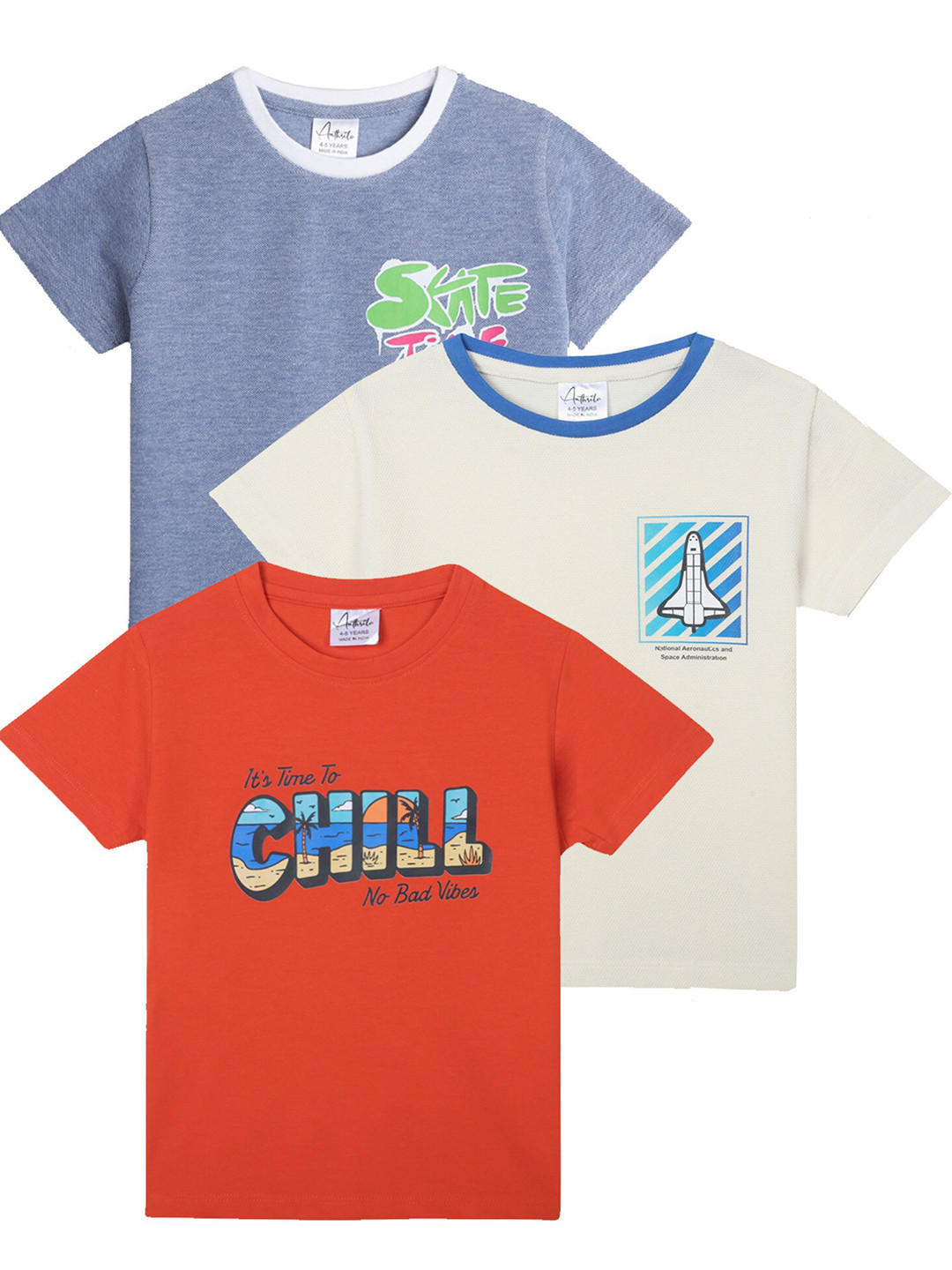 

Anthrilo Boys Pack Of 3 Graphic Printed Cotton T-shirt, Grey