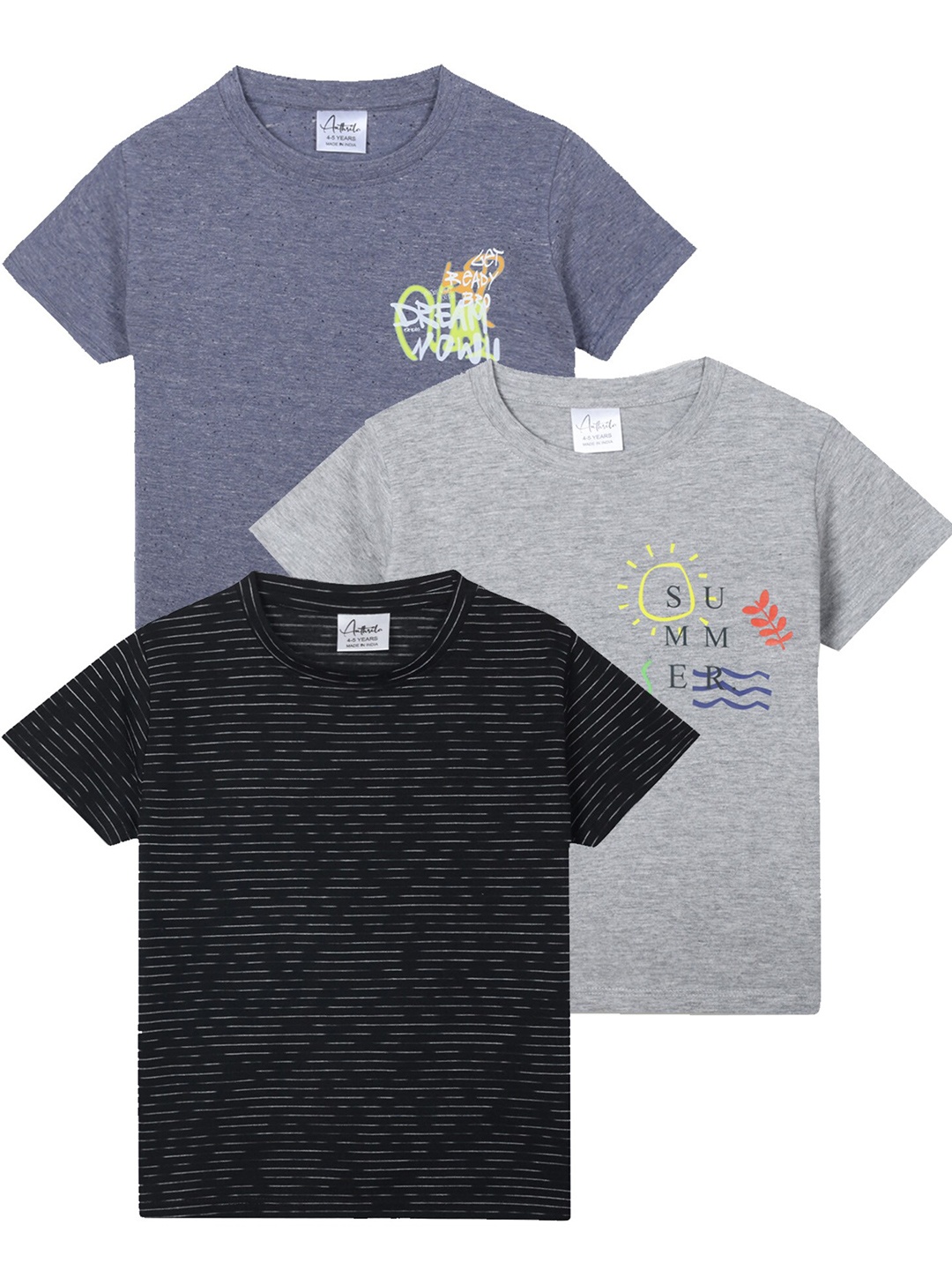 

Anthrilo Boys Pack Of 3 Graphic Printed Cotton T-shirt, Grey
