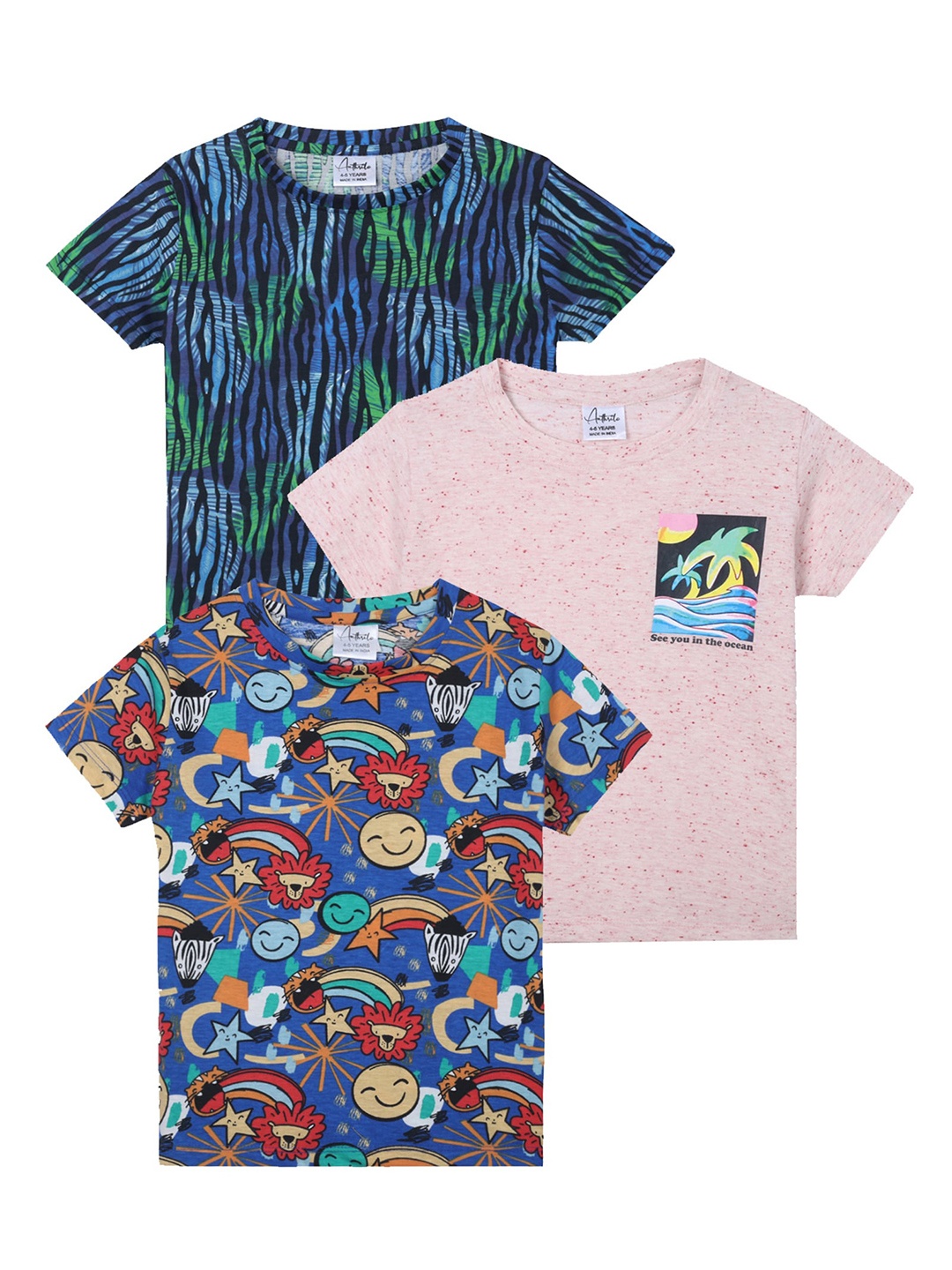 

Anthrilo Boys Pack Of 3 Graphic Printed Cotton T-shirt, Blue