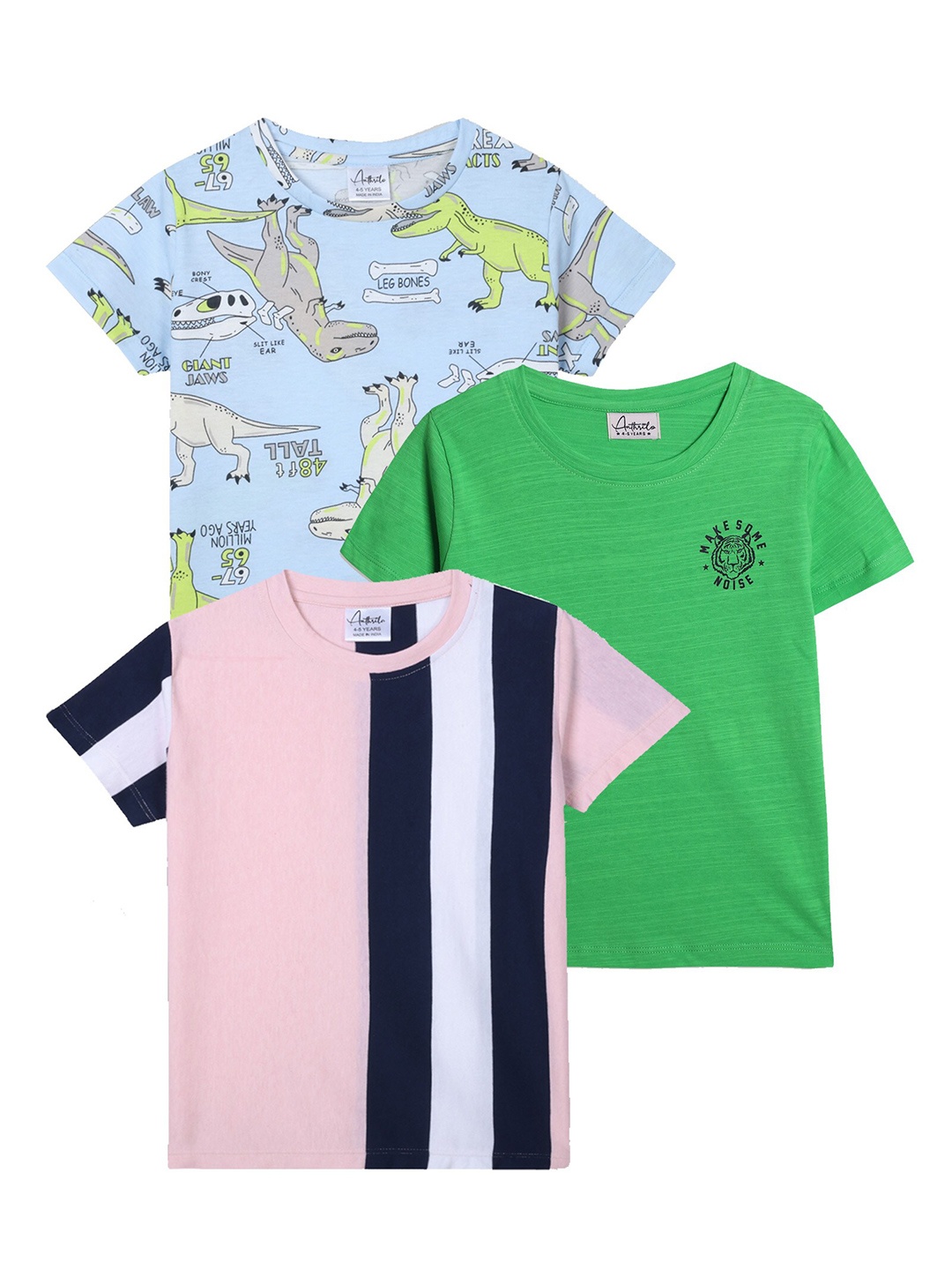 

Anthrilo Boys Pack Of 3 Conversational Printed Cotton T-shirt, Blue