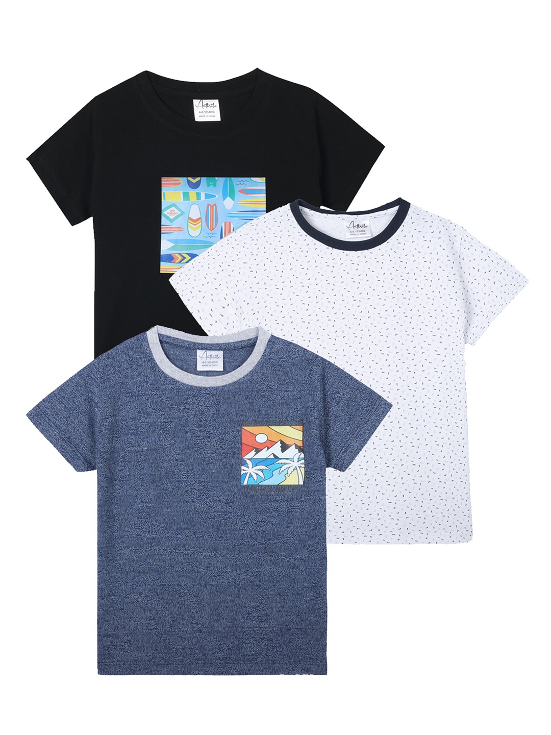 

Anthrilo Boys Pack Of 3 Graphic Printed Cotton T-shirt, Black