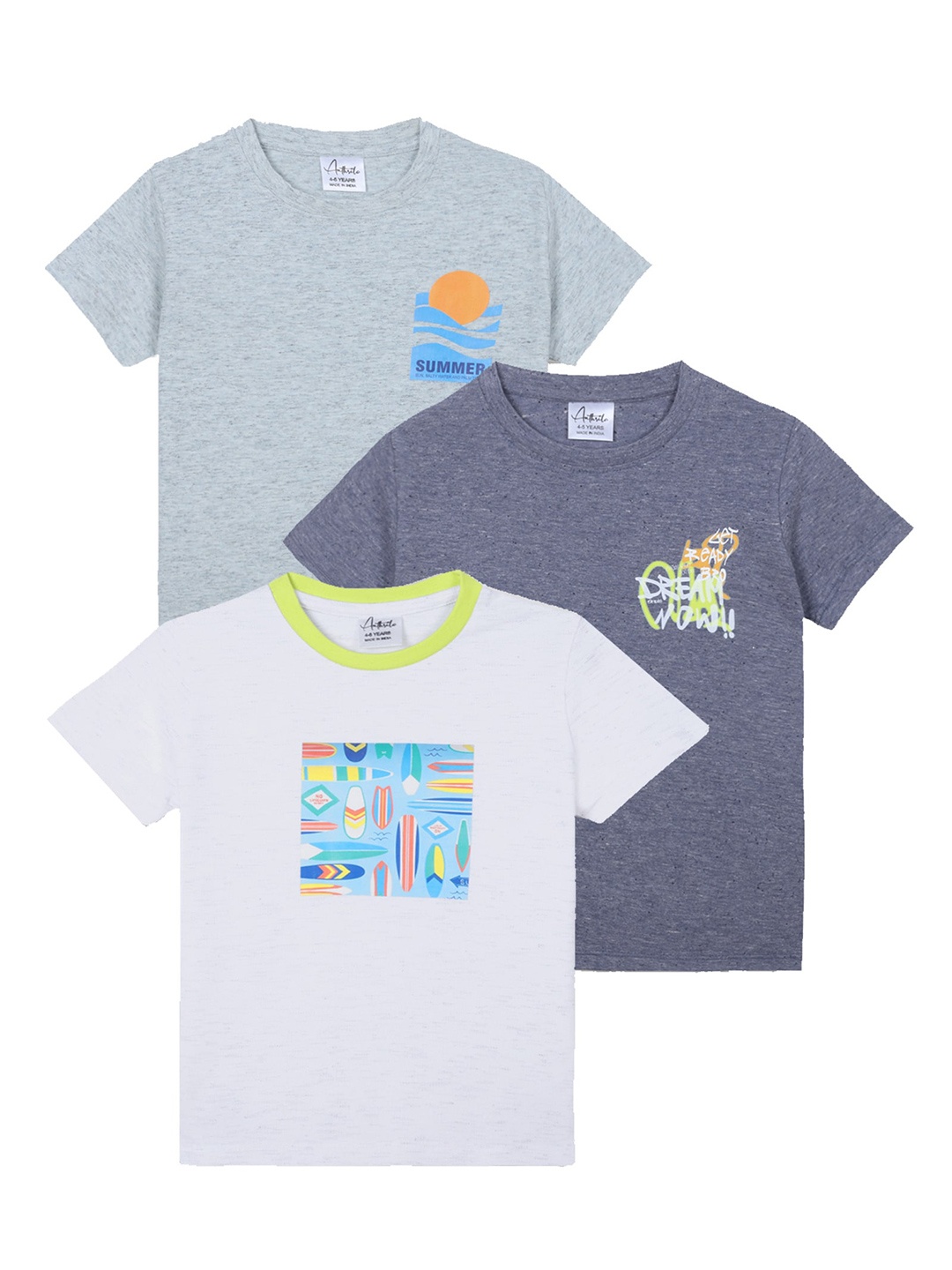 

Anthrilo Boys Pack Of 3 Graphic Printed Cotton T-shirt, Grey