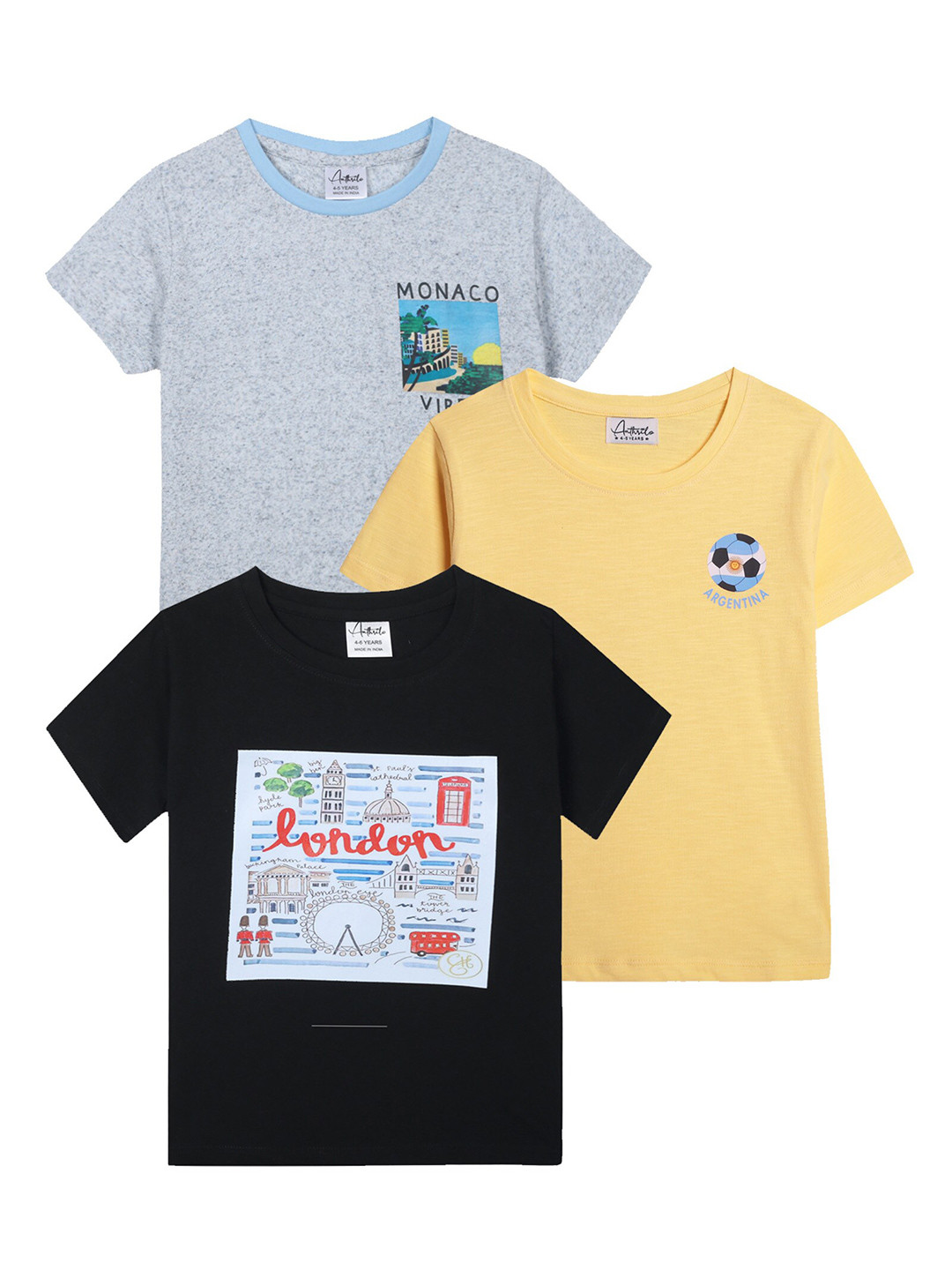 

Anthrilo Boys Pack Of 3 Graphic Printed Cotton T-shirt, Grey